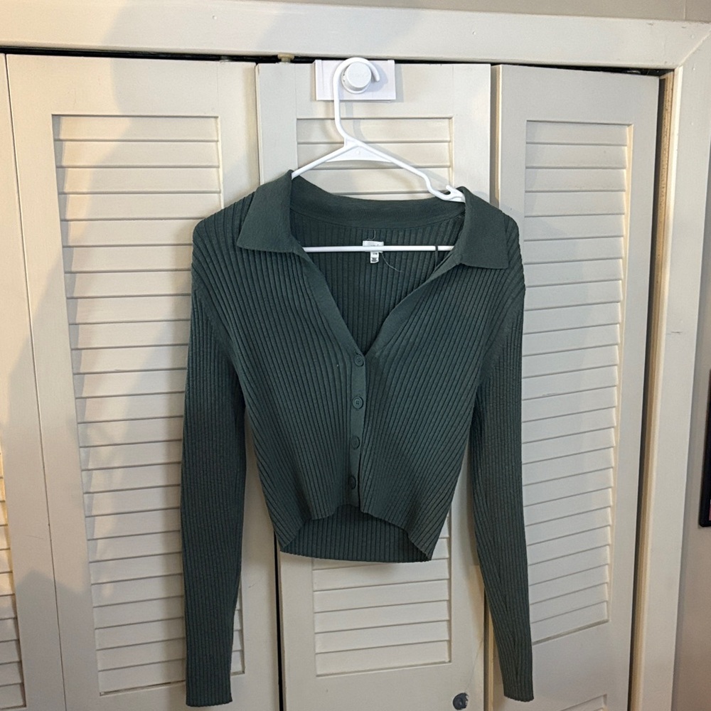Aerie Ribbed Knit Sweater in Olive
